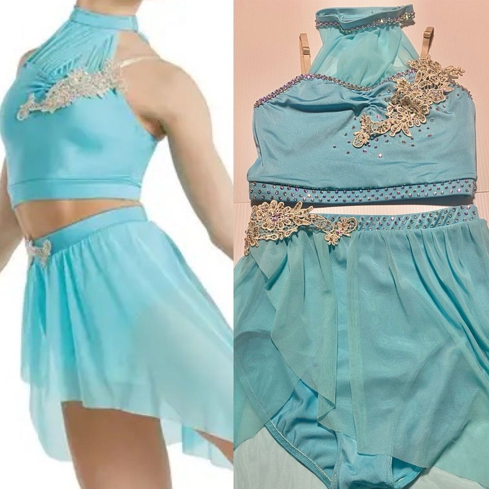 Weissman solo dance costume 2 piece aqua blue Something In The Water 11582 SA